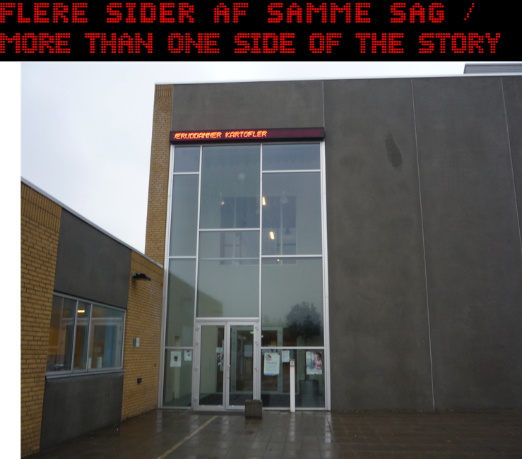 Flere sider af same sag / More than one side of the story 

Neighbourhood project in Globus1 - Citezen involvement in Gellerup, Aarhus DK 2008 - ongoing
a text-light display-journal in collaboration with artist Tanja Nellemann and local citezens, cultural producers, schools and organiszations 

